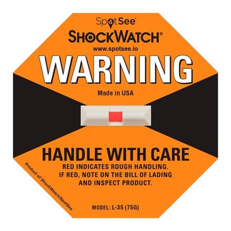 Shockwatch SpotSee ShockWatch Impact Indicators, 75G Range, Orange, 50/Box 20300